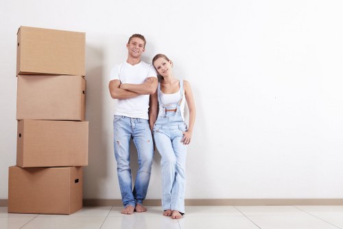 Office relocation planning in Ruislip with moving team and packed boxes
