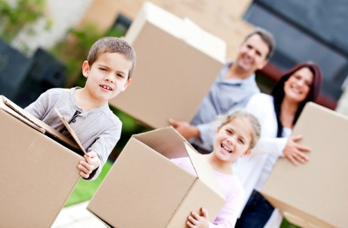 Strong packing boxes organized for a move in Ruislip