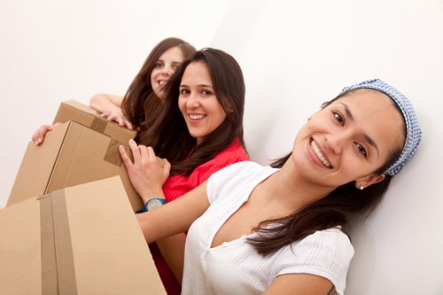 Professional movers handling packed boxes in Ruislip